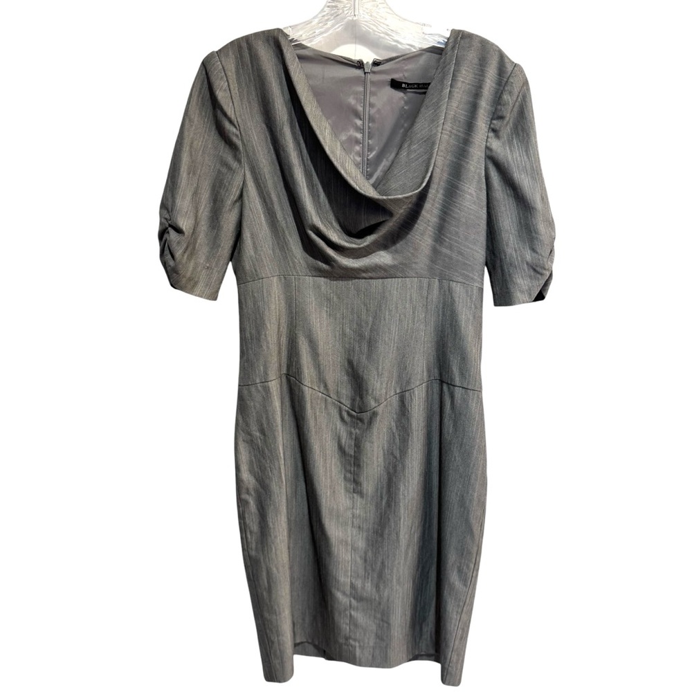 BLACK HALO Gray Sheath Dress Short Sleeve Cowl Neck Sz 8 Office US Made